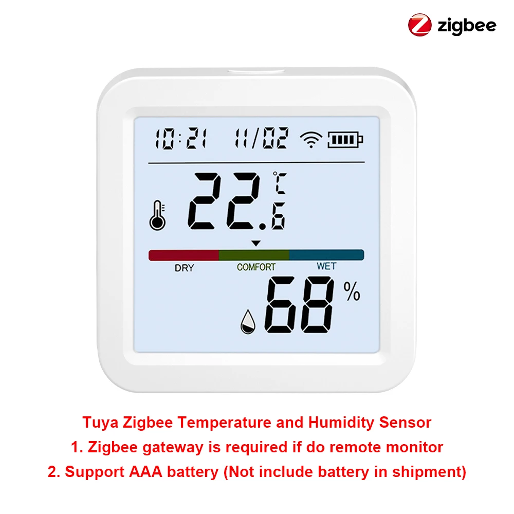 Capteur intelligent de température et d'humidité domestique Tuya ZigBee, avec rétro-éclairage LCD, f