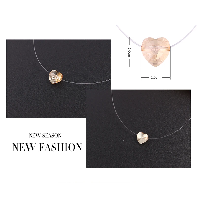 Baffin Women Invisible Line Necklace Simple Heart Crystals From Austria Pendant Choker Transparent Fishing Line Collier Femme