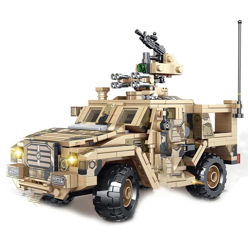 MOC Military Hummer Building Block Lightning Protection Armored Vehicle Anti Ambush Tank Model Education Bricks Toys For Kids