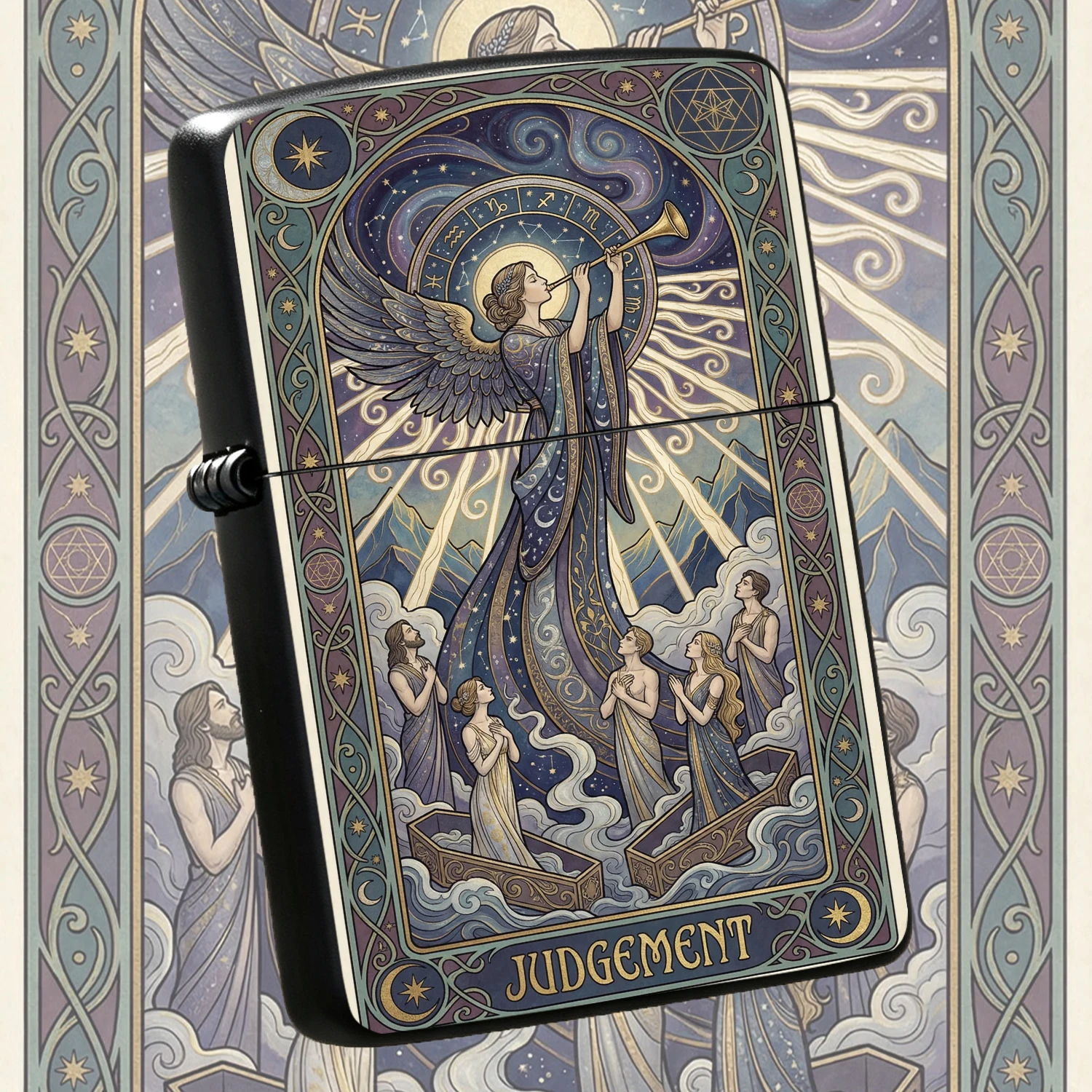 Vintage Art Style Tarot Judgement Themed Portable Lighter, Aesthetic Astrology Angel Decorative Trendy Ornament, Daily Carry Unique Creative Item, Thoughtful Gift For Tarot Lovers For Gatherings And A Humorous And Interesting Lighter