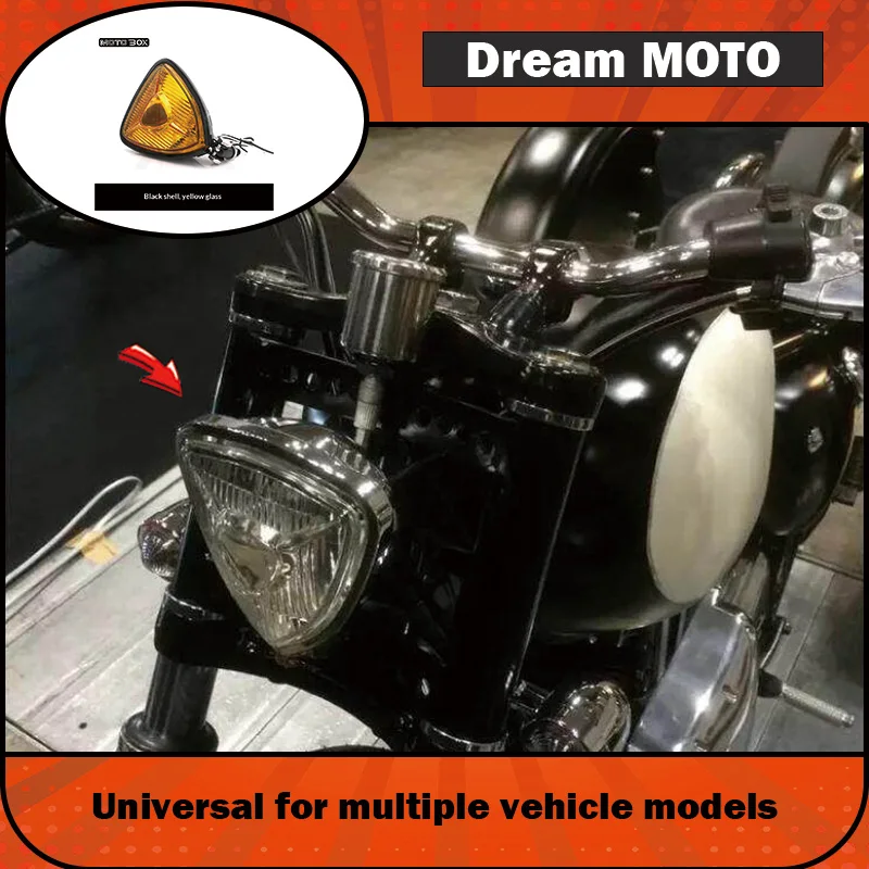 【Premium】For Motorcycle modification triangular headlight assembly, retro imported ultra-thin halogen front lighting, universal