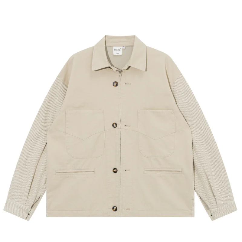 

MAQVOB Top Quality EU US Size Vintage Multi-Pocket Knitted Sleeve Workwear Jacket Unisex Loose High Street Cotton Casual Jacket