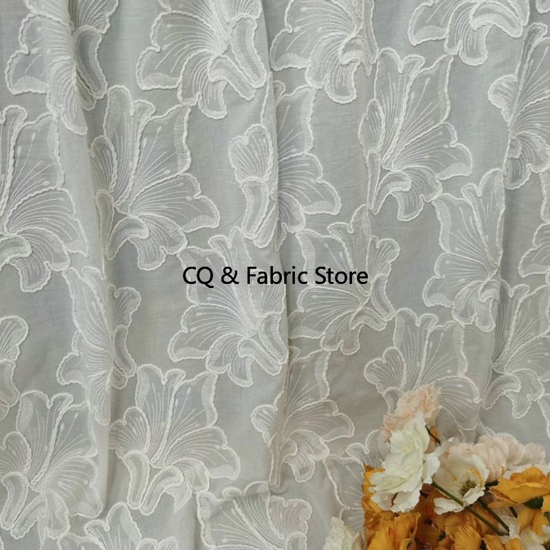 Large Flower Cotton Embroidered Fabric For Women Dress Designer Clothing DIY Sewing Material By The Meter