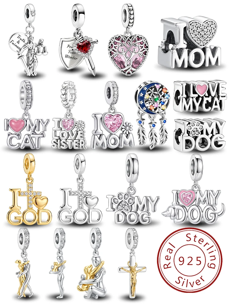 925 Sterling Silver Dreamcatcher Mother Daughter Hug Series Charm Pendant for Bracelets DIY Women's High Quality Fine Jewelry