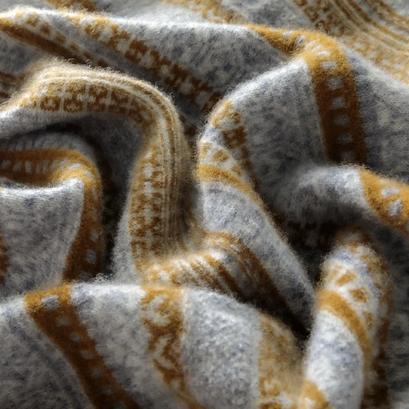 Vintage Men Autumn Winter Sweater Basic 100% Merino Wool Sweater Pullover Thick Classic O-Neck Clothing Striped Jacquard Knitted - Image 5