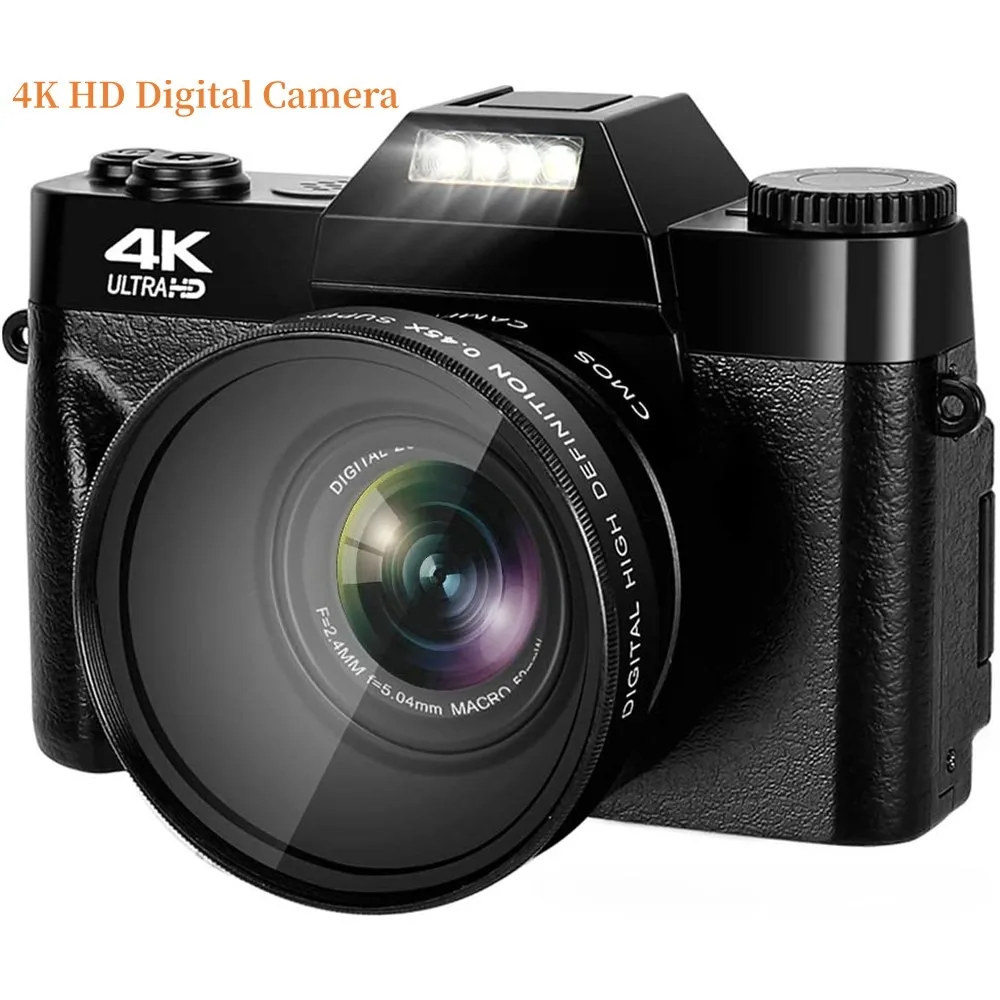 

4K HD Digital Lens Camera Vlogging Camcorder for Youtube WIFI Webcam Wide Angle 16X 48MP Photography 3 Inch Video Record