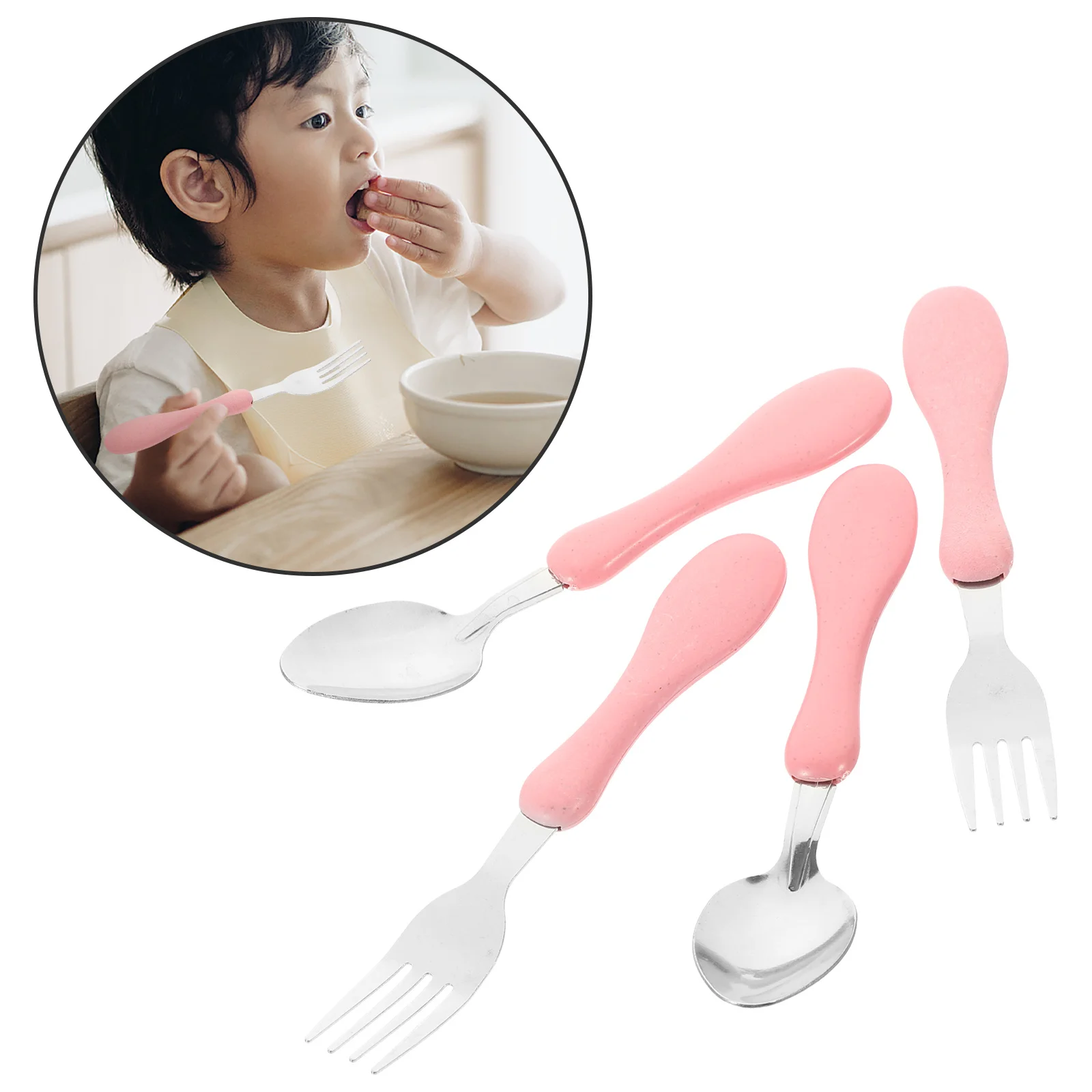 

4pcs Stainless Steel Kids Tableware Cartoon Fork Spoon Children Feeding Utensils Safe Durable Kitchen Set