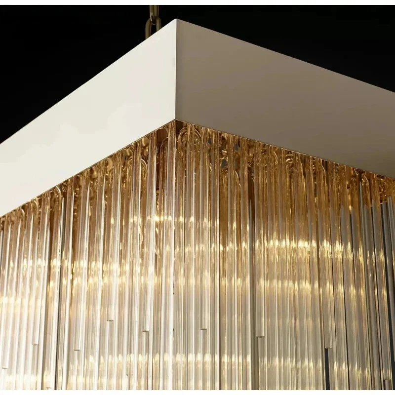 2026 Modern Glass Led Cascada Rectangular Chandelier Decoration Living Room Kitchen Island Dining Room Hanging Lights