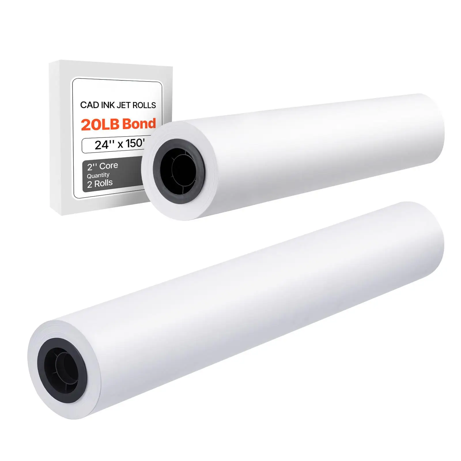 Wide Format Plotter Paper Rolls 24 Inch by 150 Feet 20 lb for cad Bond Paper 2 Rolls with 2 Inch Core for Engineering Plans GIS Maps and Architectural Drawings