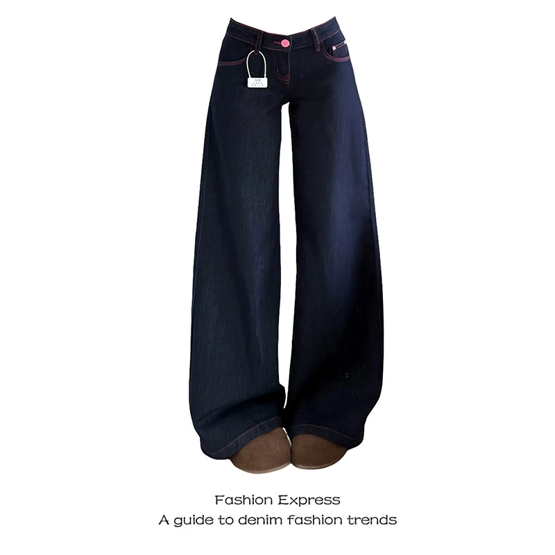 

ZHIZOU Women Blue Baggy Wide Fit Jeans 2000s Y2k Street Wear Japanese Grunge Denim Pants High Street American Retro Spring 2026