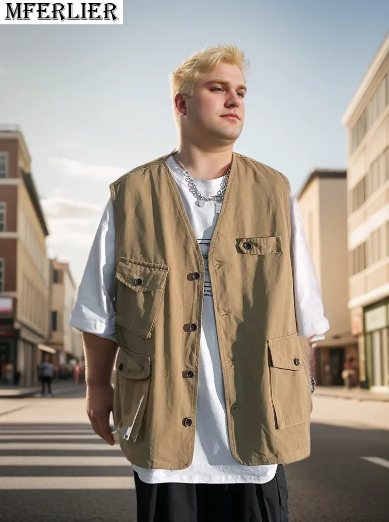 

plus size 7XL vests men spring autumn fashion out door vests cargo coat loose high street vest pockets