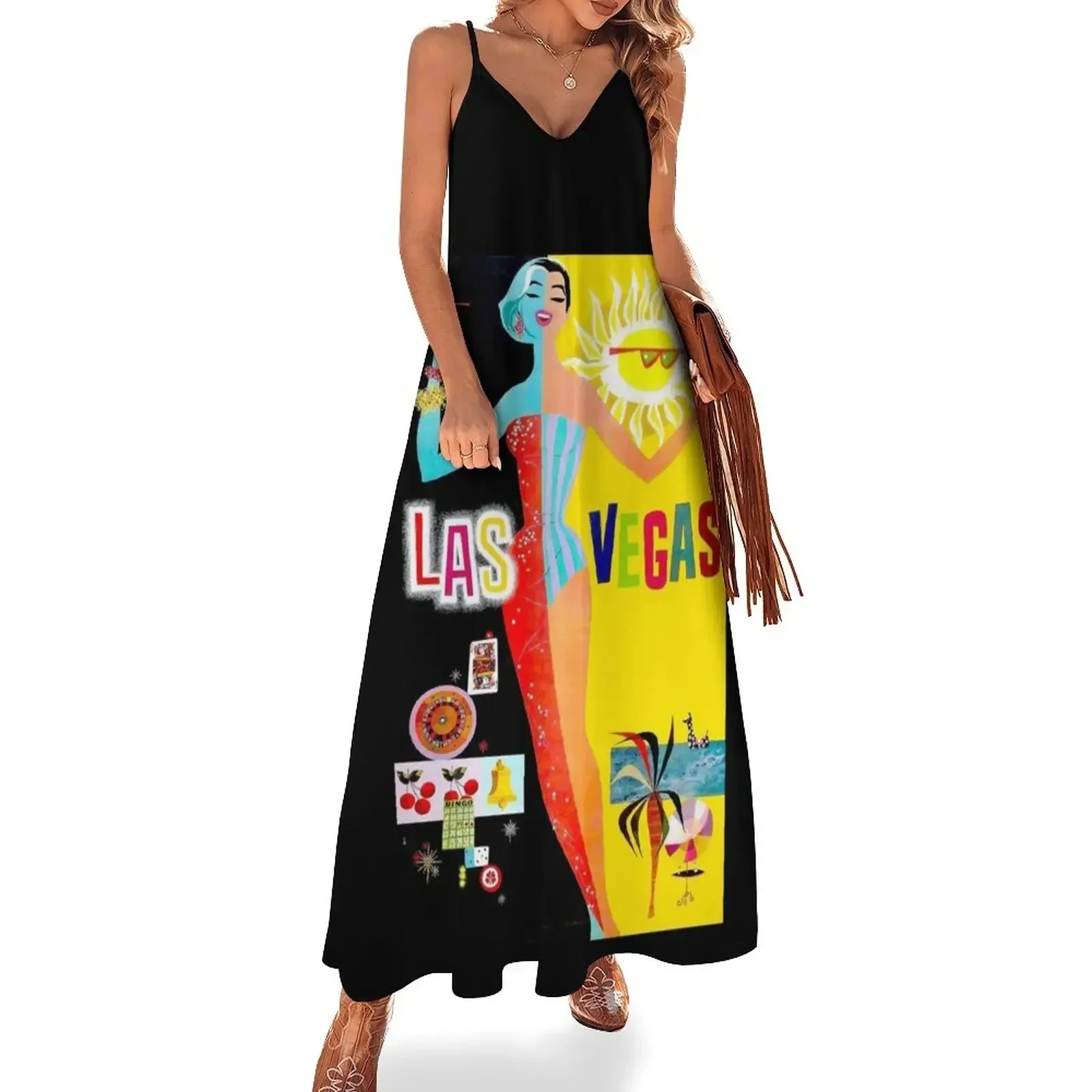 

LAS VEGAS : Vintage TWA Advertising Tourism Print Sleeveless Dress summer clothes for women Dress