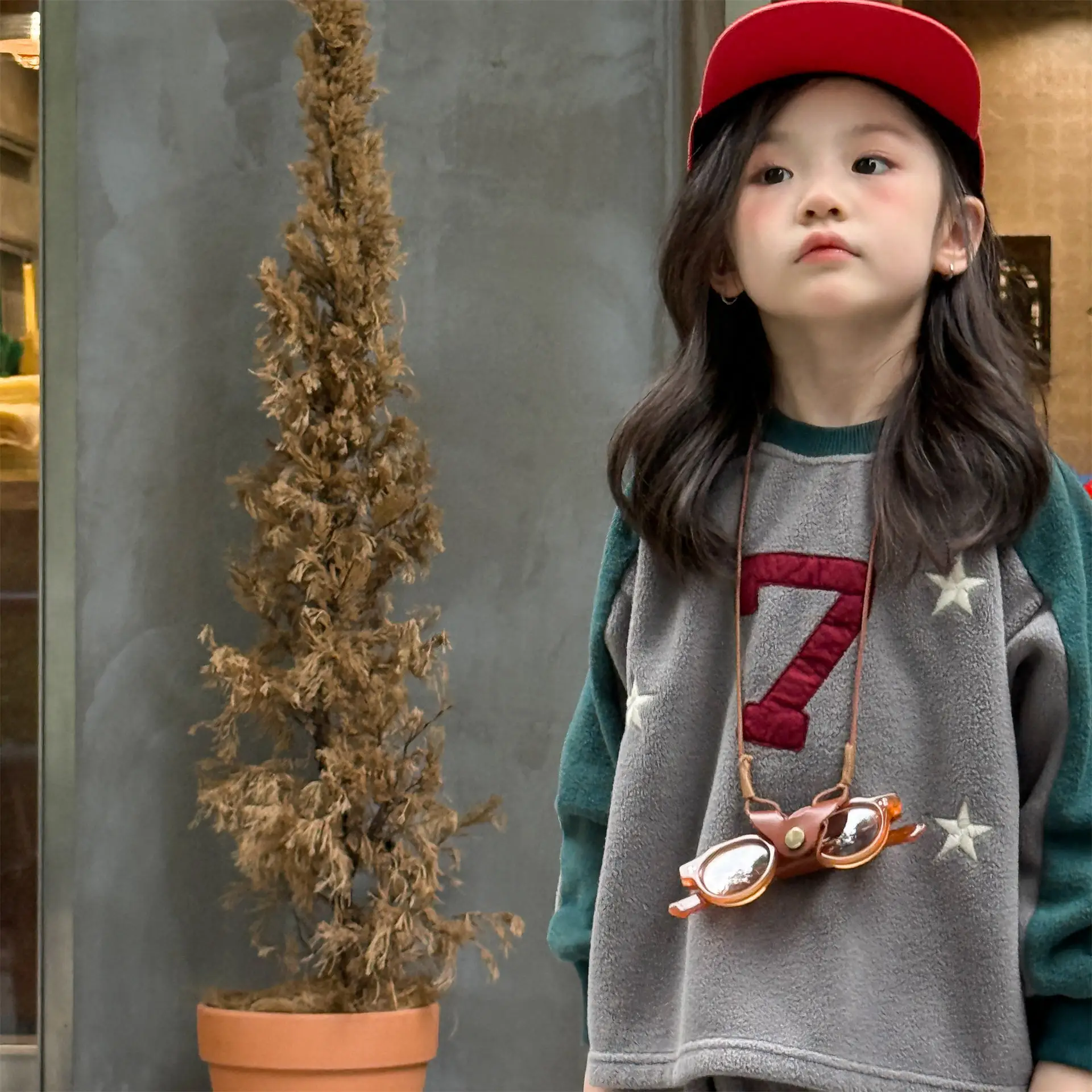 

2025 Winter New Children Fleece Sweatshirt Girls Digit Print Casual Pullover Plus Velvet Thick Kids Boys Long Sleeve Warm Tops