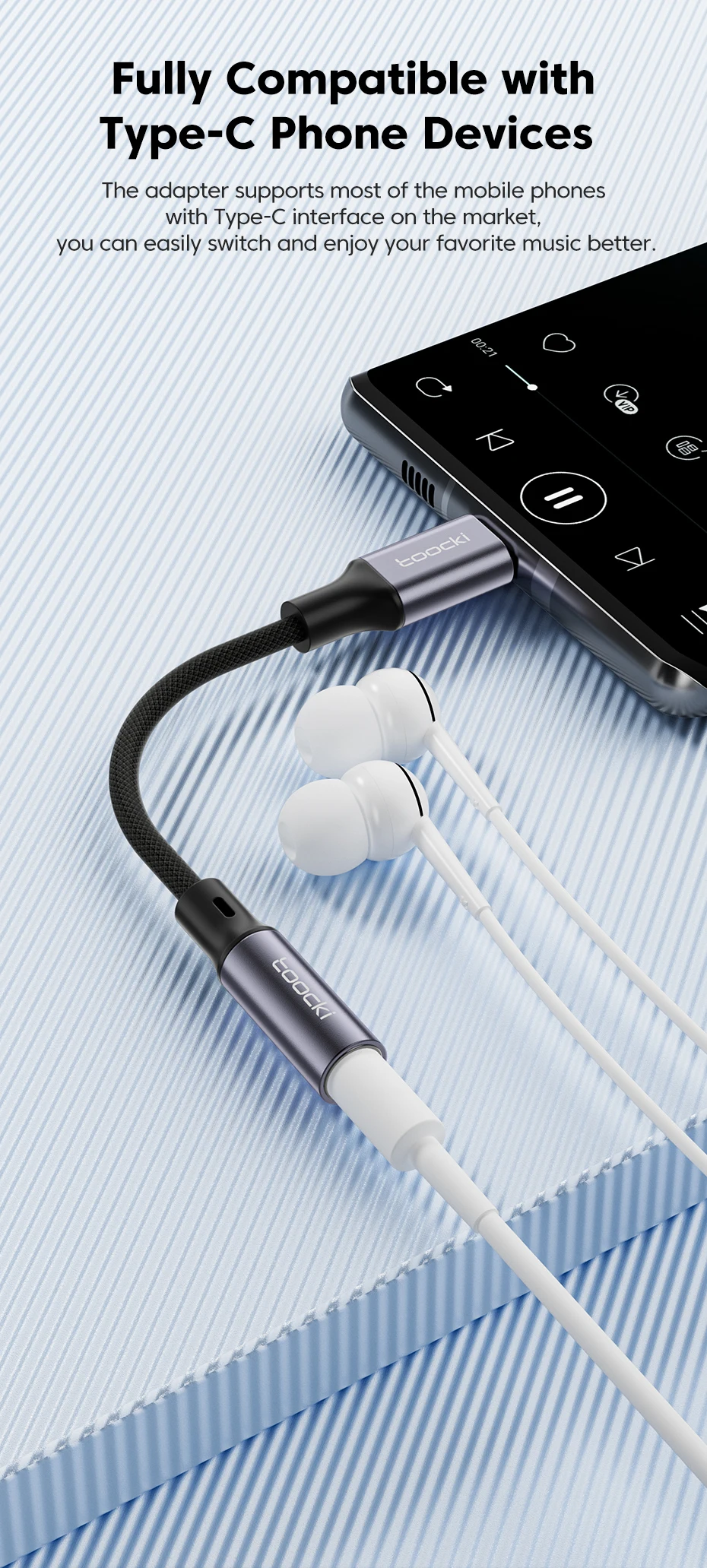 Toocki typ c bis 3,5mm kopfhörer buchse aux usb c kabel kopfhörer adapter 3,5 buchse audio kabel für huawei p20 xiaomi mi 13 samsung – Detail 3
