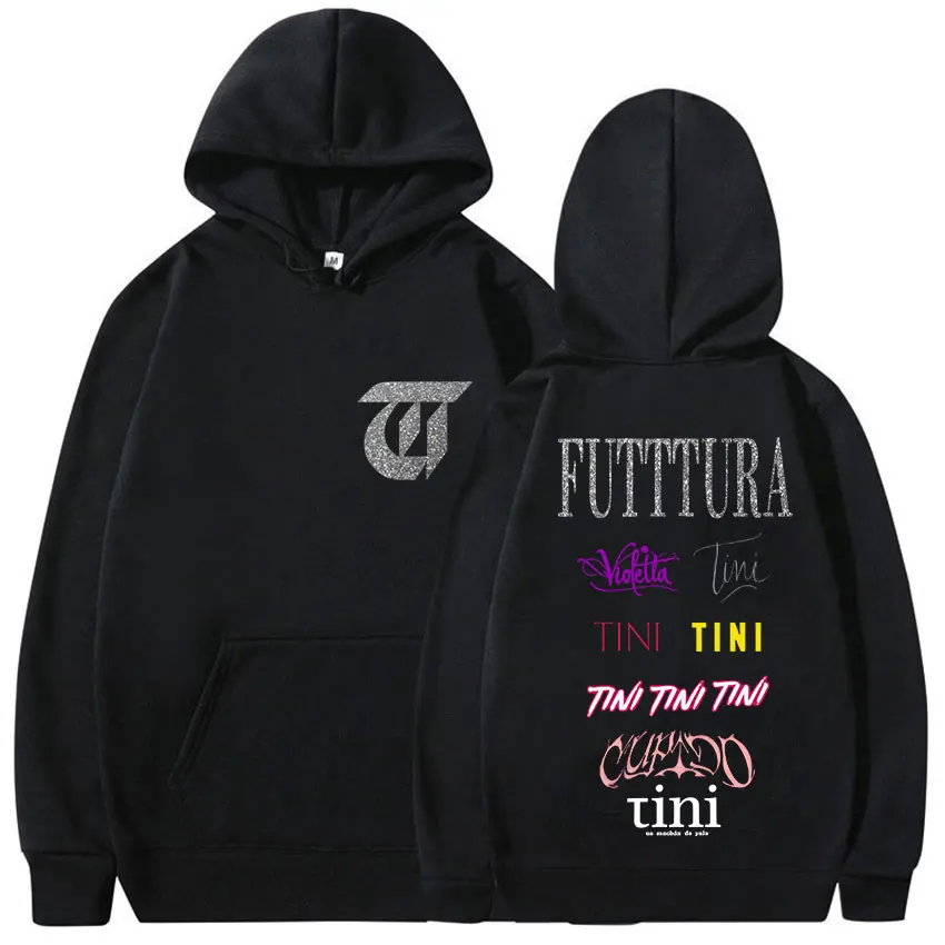 ألبوم جولة Fectura TINI STOESSEL 2025 Merch هوديس للجنسين روك قوطي كم طويل بلوزات ريترو الجمالية الصوف هودي القمم