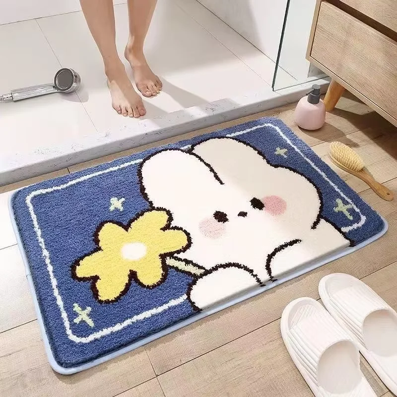 VIKAMA-alfombra bonita de conejo para bañera, alfombra absorbente antideslizante para baño, felpudo fácil de limpiar a prueba de polvo para dormitorio
