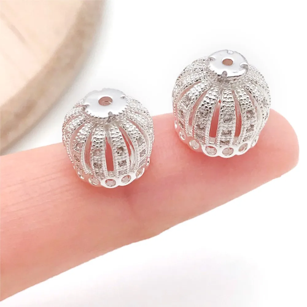 2Pcs 18K Gold Plated Brass with Zircon Crown Beads Caps For DIY Bracelets Earrings  Jewelry Making Tassel Bead Cap Accessories - view 3