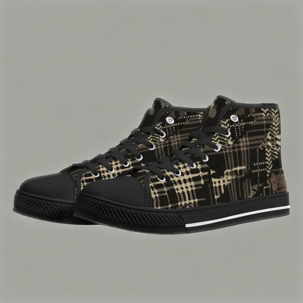

Denim plaid print high-top canvas shoes flat sneakers for men and women lightweight casual shoes