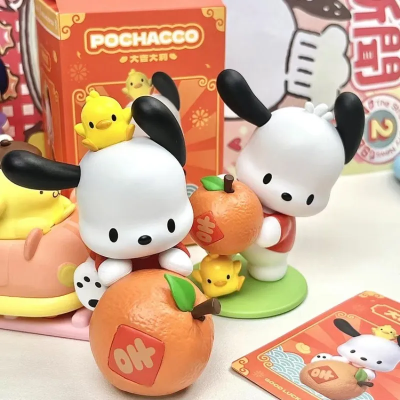 Sanrio Pochacco przytulić pomarańczową figurę Kawaii Pochacco figurka Anime kolekcja Model z pcv posąg lalki upominki świąteczne