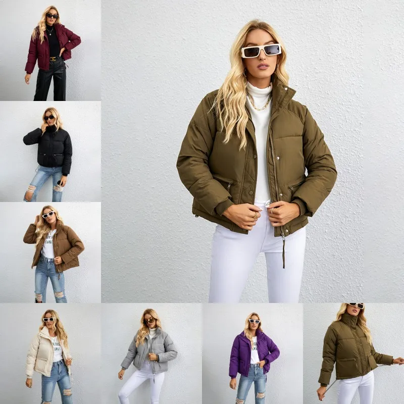 

2023 Winter Short Parka Coat Women Down Cotton-padded Jacket Fleece Overcoat Female Stand-up Collar Warm Outerwear Loose Coats