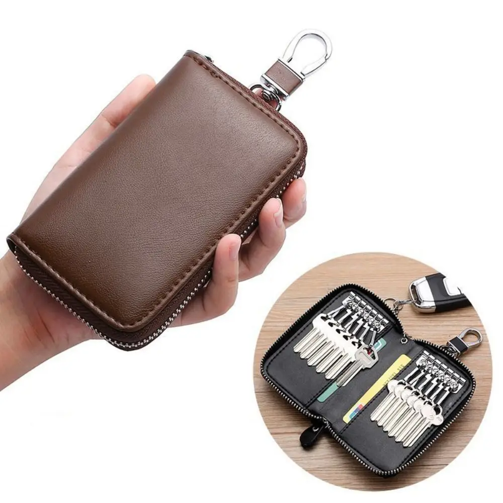 Car Keychain Retro Car Key Wallet Waterproof Card Slot PU Key Holder Multifunctional Buckle Zipper Key Bag Commuting Use