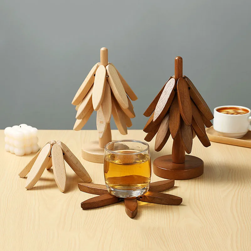 

Space-Saving Wooden Trivet Set, Tree Shape Stand for Anti-Scald Protection, Natural Bamboo Coaster for Teapot & Hot Dishes