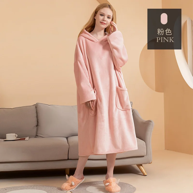 Double Layers Flannel Robes for Women Winter Hood Men's Bathrobe Super Thicken Warm Kimono Casual Lazy Television Blanket