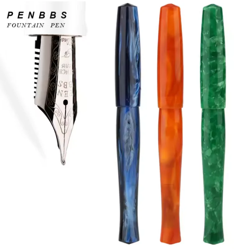 Penbbs 323 Fountain Pen Acrylic Silver Blade F 0.5mm Nib Without Clip Ink Pen School Supplies Stationery Office Writing Gift Set