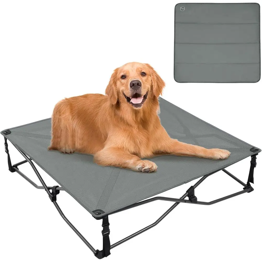 

Portable 3-in-1 Elevated Dog Bed with Removable Cooling Pad, Suitable for Indoor and Outdoor, Grey