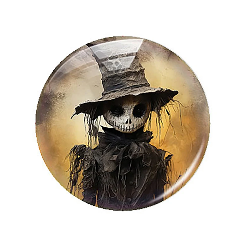 Halloween Gothic Horror Black Scarecrow Raven Skull Witch Wolf Photo Glass Cabochon Flatback Demo Cameo For Diy Jewelry Making