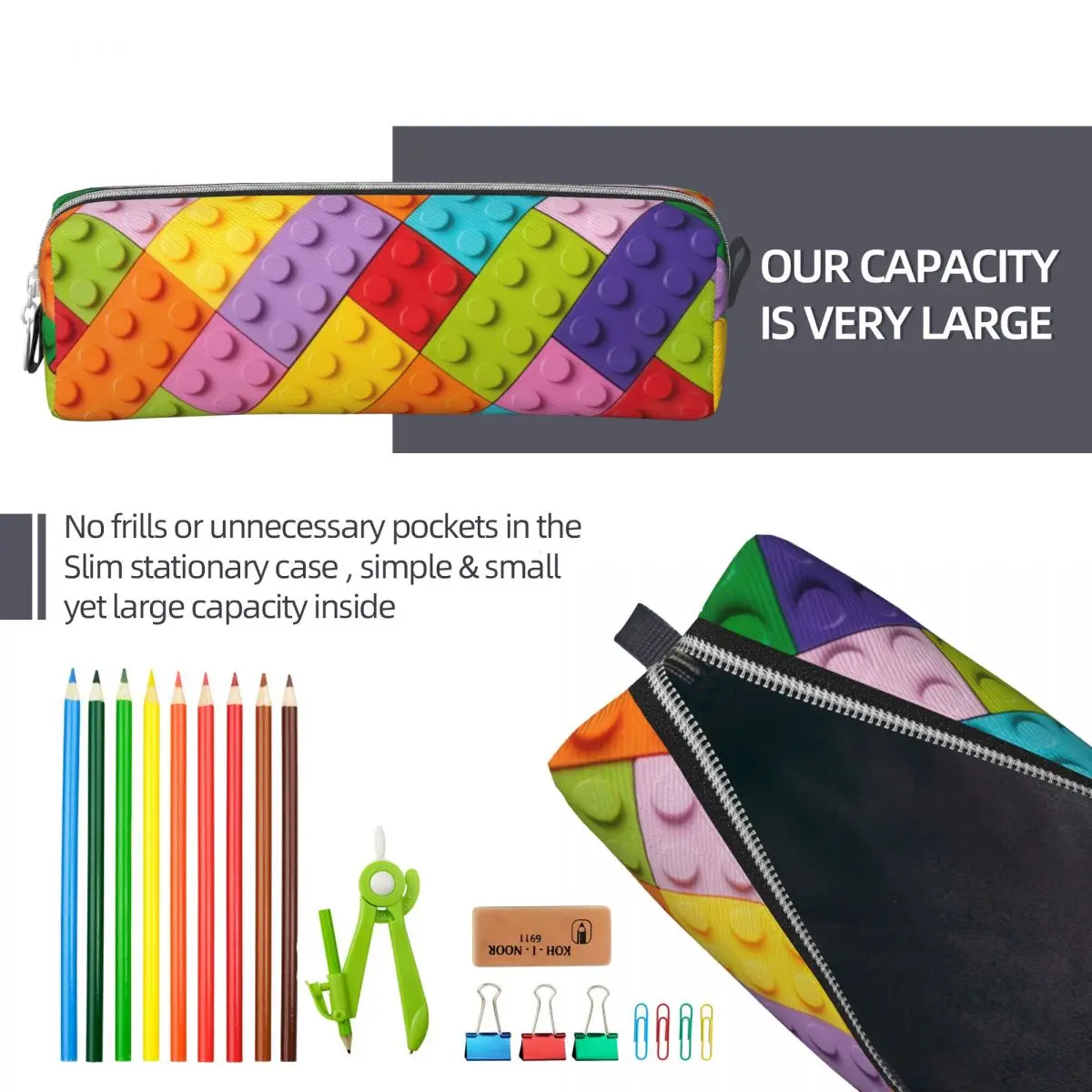 Trousses à crayons de forme carrée 3D, blocs de jouets rouges créatifs, porte-stylo pour sac d'étudiant, fournitures scolaires, accessoires à fermeture éclair