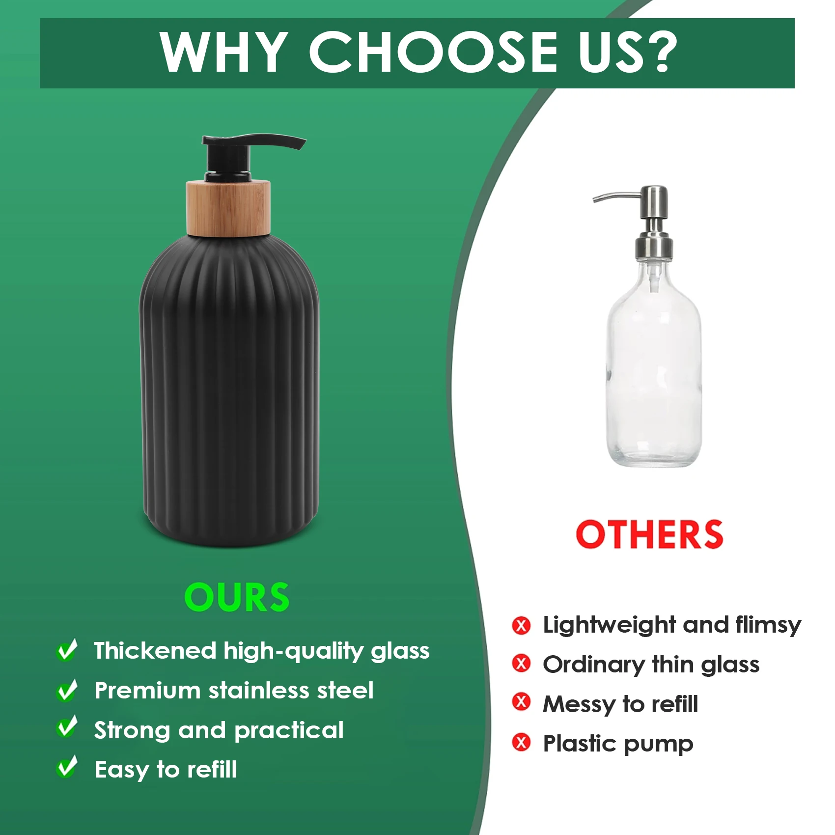 موزع صابون زجاجي سعة 14 أونصة مع صينية خشبية، مجموعة موزع صابون اليد والأطباق مكونة من قطعتين، ديكور المطبخ والحمام والمزرعة-A57X #3