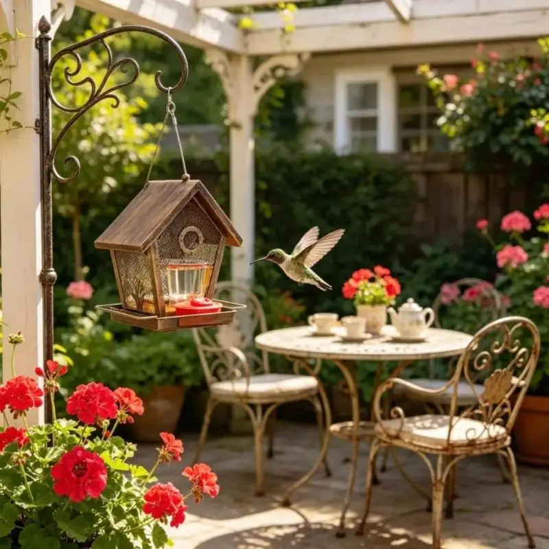 Robuster Wasserspender für Gartenvögel aus Metall für den Außenbereich mit elegantem Design und vollständigem Zugang für Vögel – Detail 3