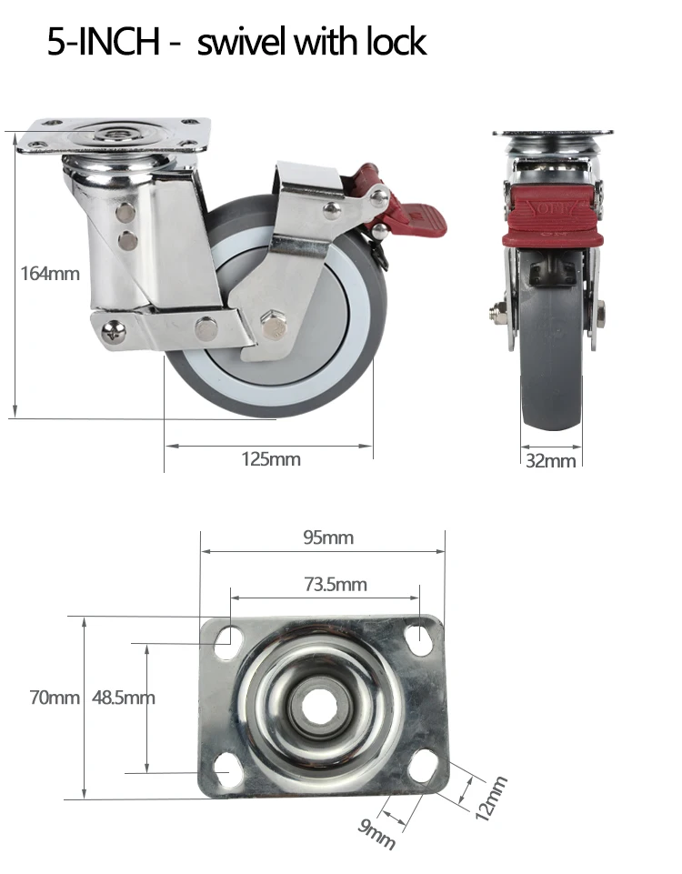 5inch Double Spring Loaded Shock Absorber Industrial Casters Damping Universal TRP Wheel with Chrome plate caster wheels