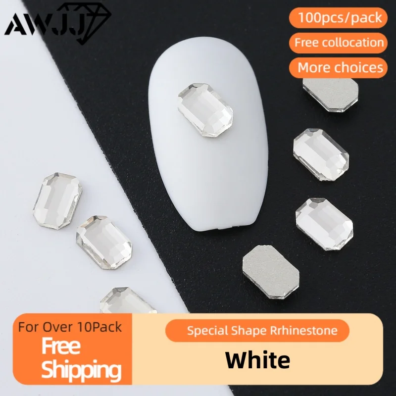 100pcs Classic White Mixed Irregular Shape Self-Adhesive High purity glass Nail Art Rhinestones Not fading Sparkling Accessory