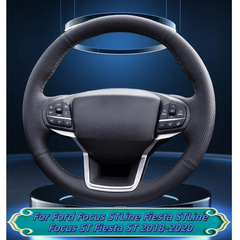 

Car Steering Wheel Cover Hand-Sewn Genuine Leather For Ford Focus STLine Fiesta STLine Focus ST Fiesta ST 2018-2020 Accessorie