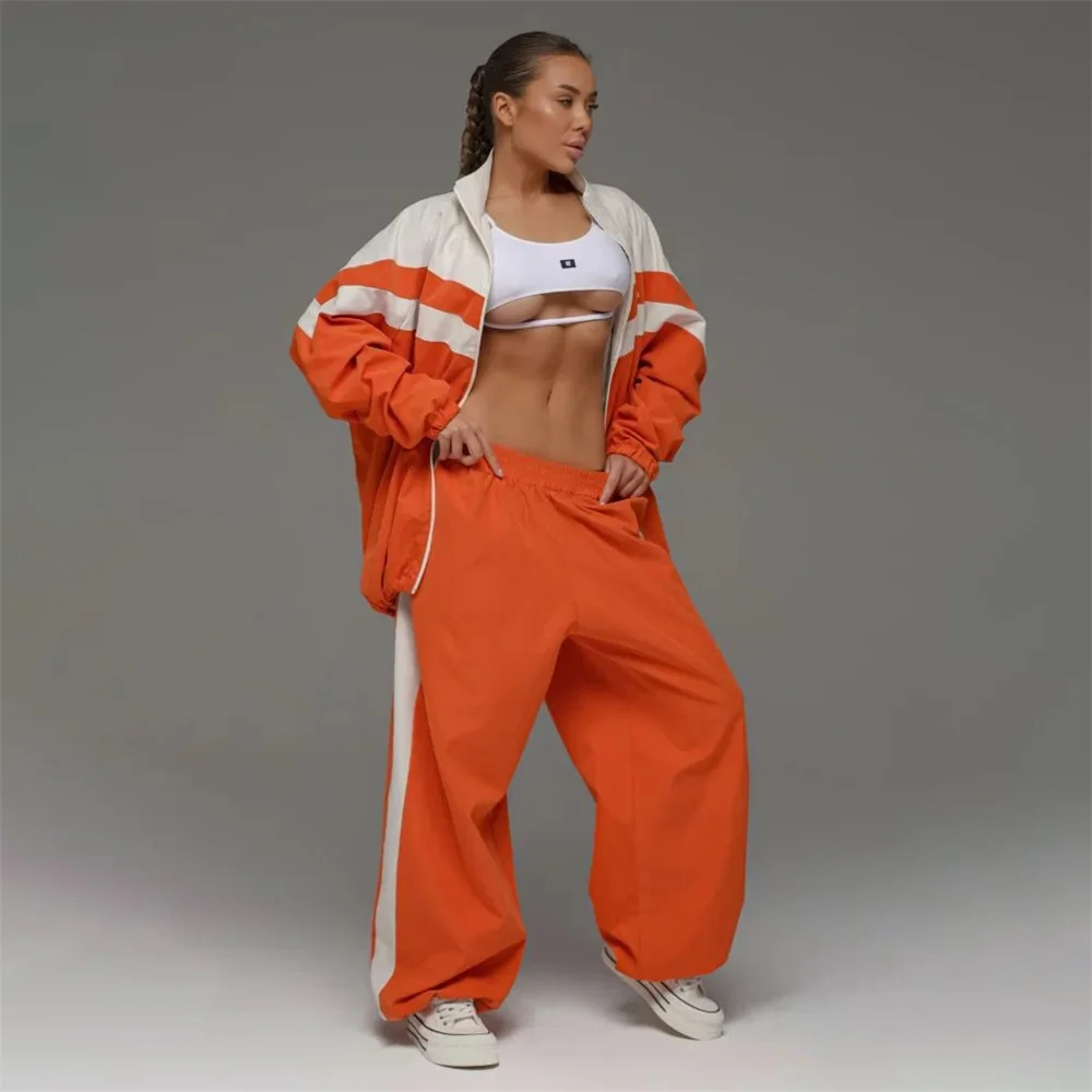 Autumn Winter Long Sleeve Zipper Sports Pant Sets Women Patchwork Hip-Hop Ladies Street Loose 2 Piece Sets Women Outfit 2024 New