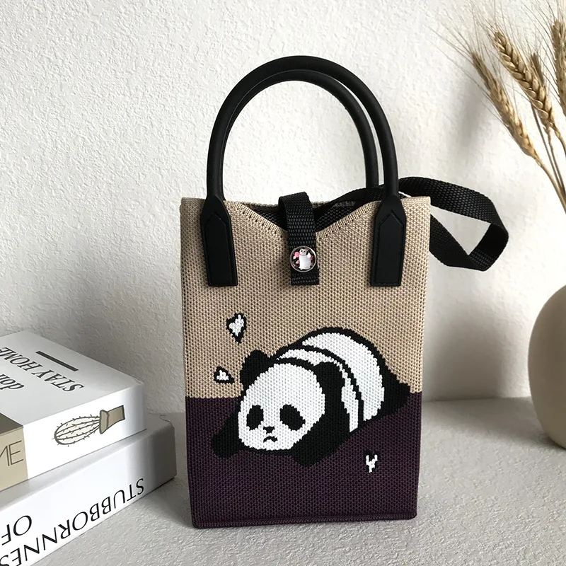 Panda Shoulder Cross Mobile Phone Bag, Knitted Bag Handbag