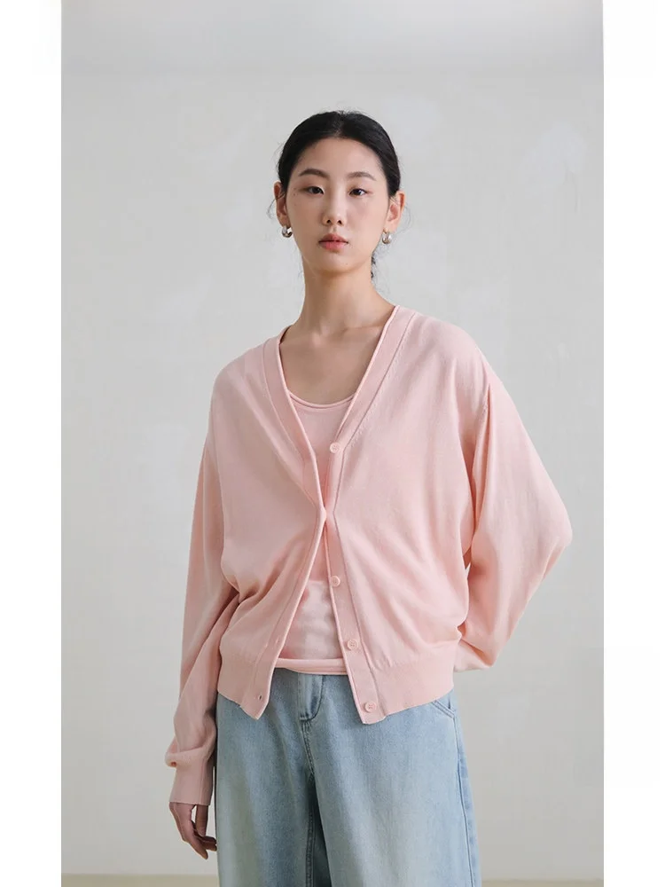 

Lp Travel Original Linen Lyocell Cuffed Knit Cardigan Casual Loose Color Top Loose Feeling Women Spring Long Sve