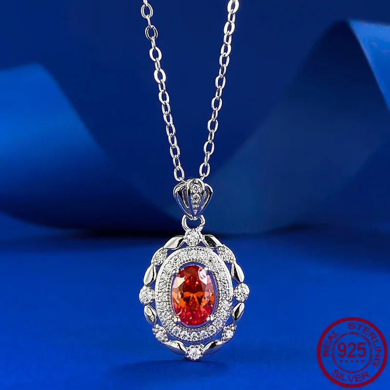 

New S925 silver 5 * 7mm oval Fanta orange pendant, versatile for daily use, fashionable for commuting, wedding jewelry