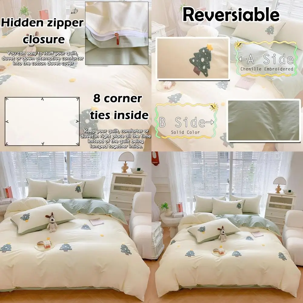 

Комплект постельного белья из хлопка для односпальной кровати, с 3D-вышивкой, зеленые наволочки из синели с вышивкой, дышащие, впитывающие пот