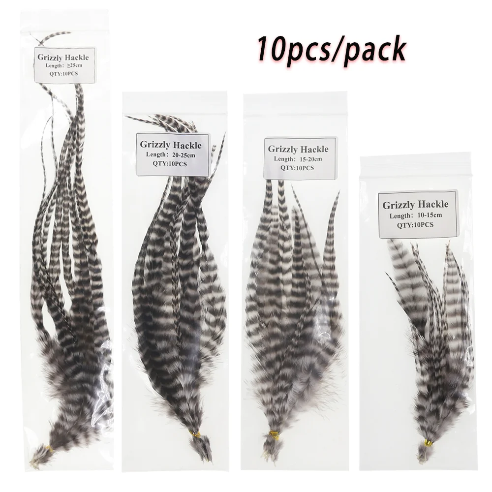 10 Stück/Packung Grizzly Saddle Hackle Hahnenhaar-Feder Fliegenbindematerial für Wooly Bugger Streamer Fliegen, Hechtangelköder – Detail 4