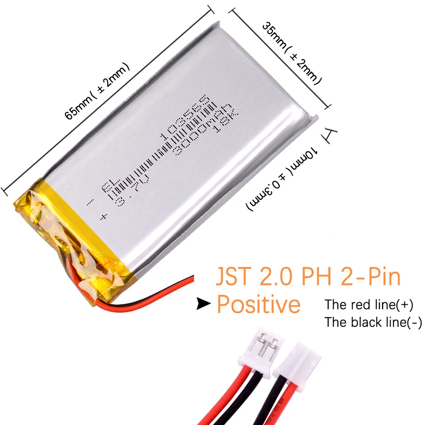 103665 Lithium Polymer Battery 3.7V 3000mAh Jst PH 2.0mm 2pin Plug For Ship Model Excavator Large Capacity Charging Drone