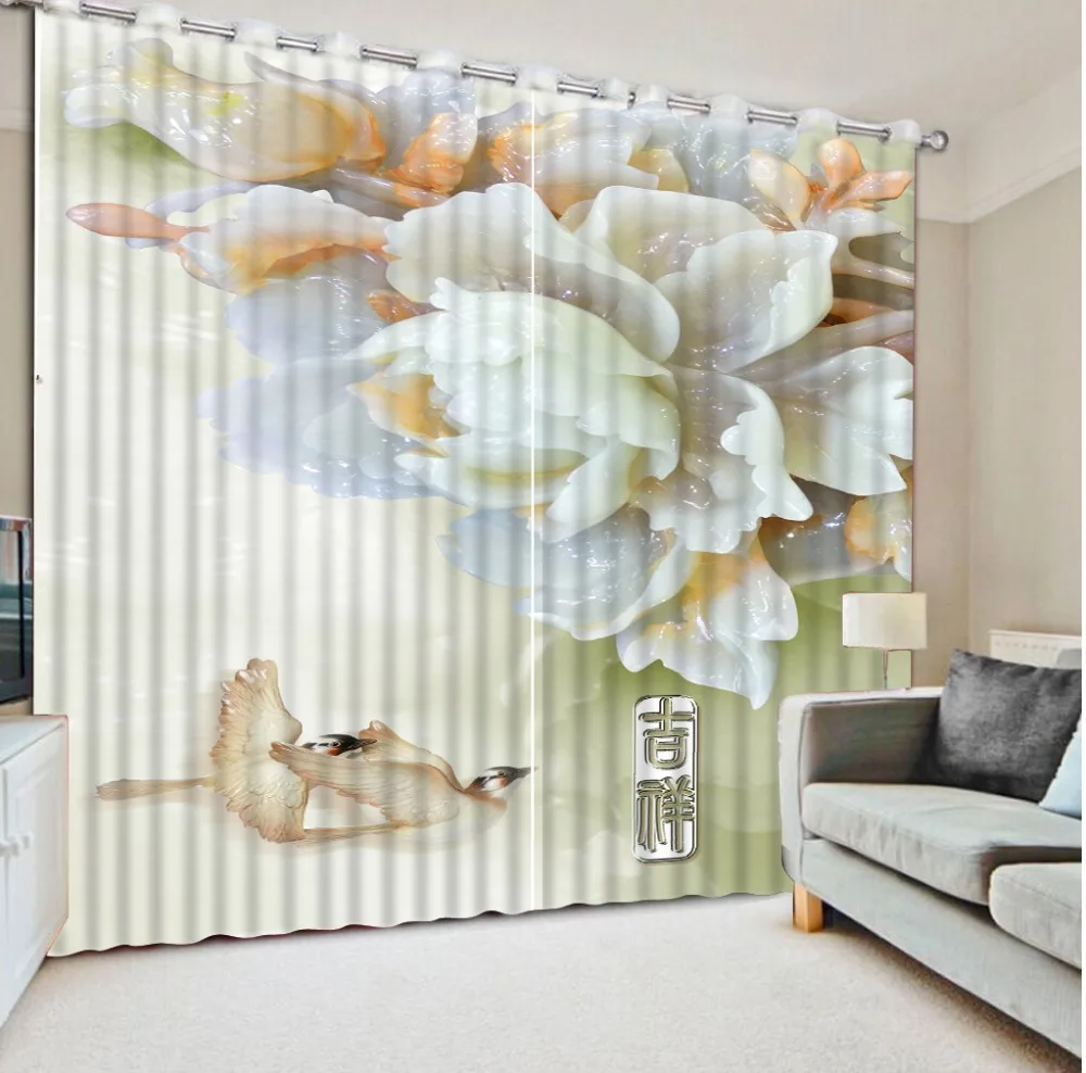 Classic Home Decor Fashion Customized 3D Curtains Jade Carving, Flower, Bird Bed Living Room Hotel Curtains For Bedroom