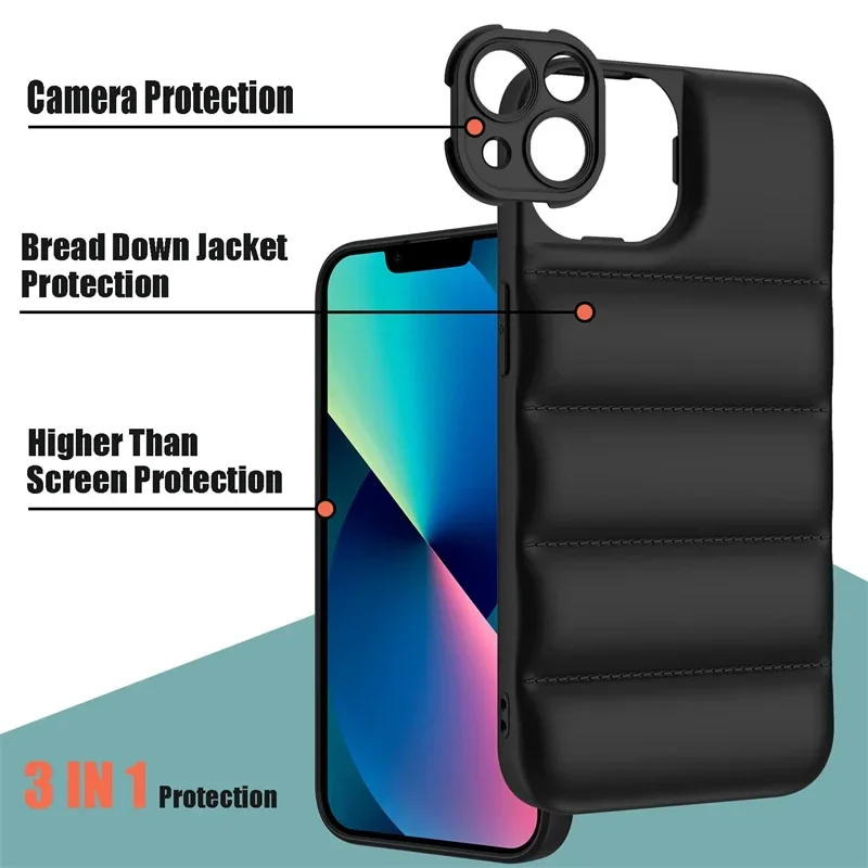 Fashion Brand Down Jacket Phone Case For Iphone 15 14 Pro 13 12 11 Pro Max X Xr Xs 7 8 Plus Soft Silicone + Len Bumper Cover New