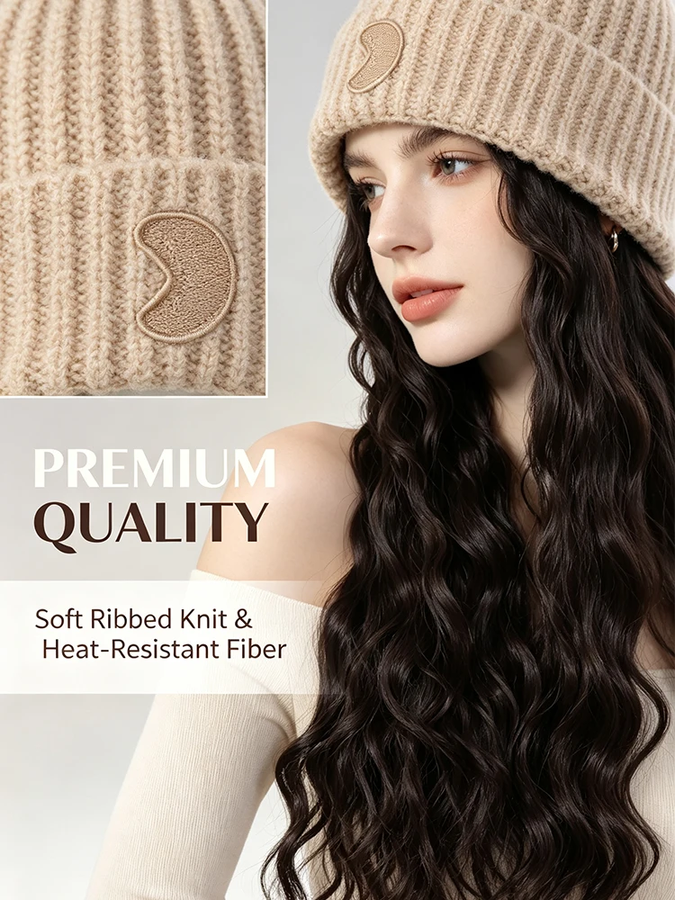 Hat Wig Synthetic Knitted Hat Wig with Various Styles Suitable for Beginners Women and Girls for Daily Wear and Holidays