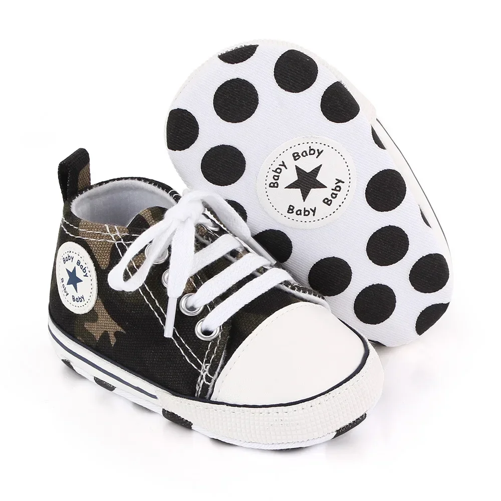 Baby Canvas Classic Sports Sneakers Newborn Baby Boys Girls Print Star First Walkers Shoes Infant Toddler Anti-slip Baby Shoes