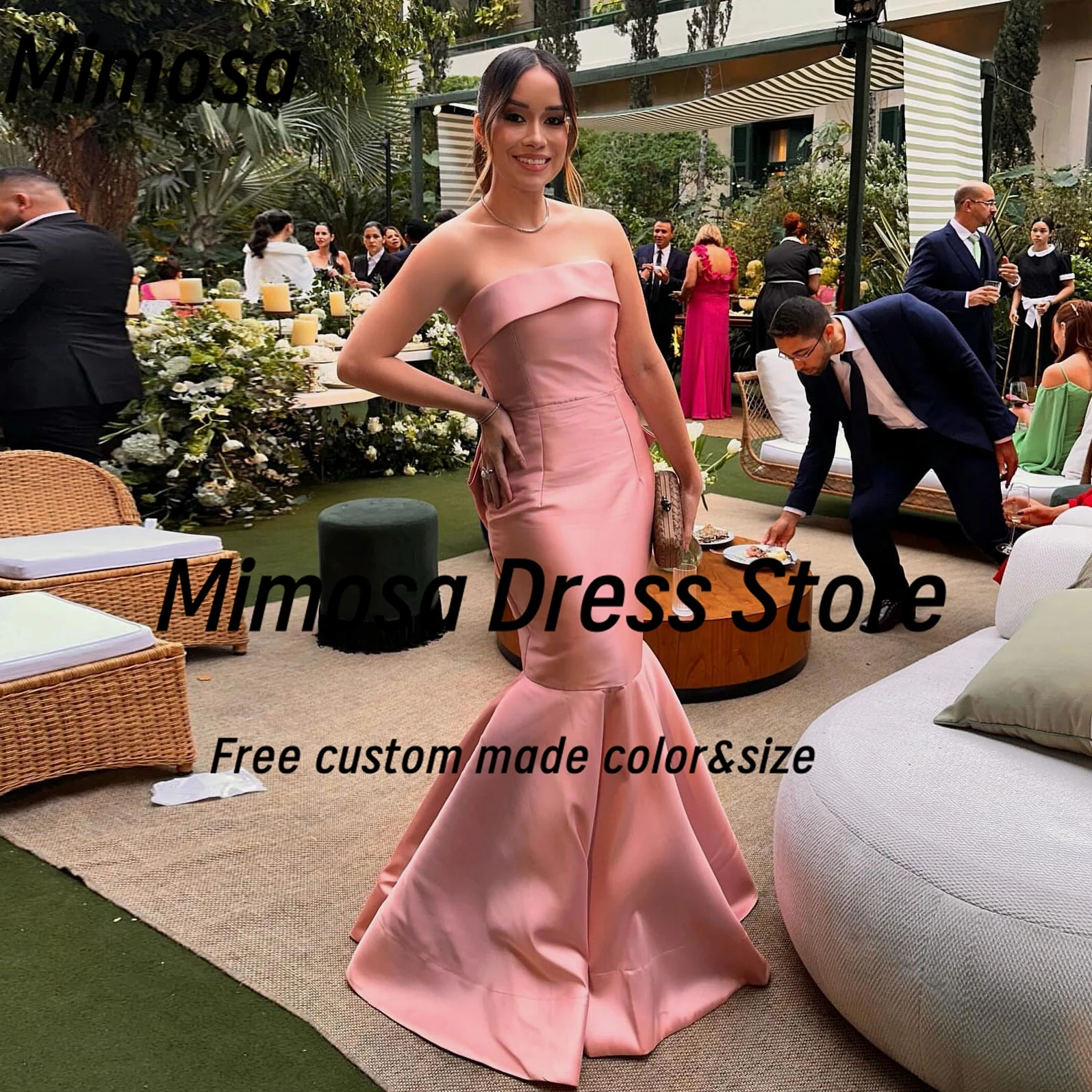 

Mimosa Strapless Prom Dresses with Bow Sexy Back Wedding Party Dress Long Mermaid Evening Gowns Customized