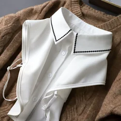 Embroidery Fake Collar Women Lace Detachable Lapel Collar Shirt Top Tie White Ruffles False Collar Woman Removable False Blouse