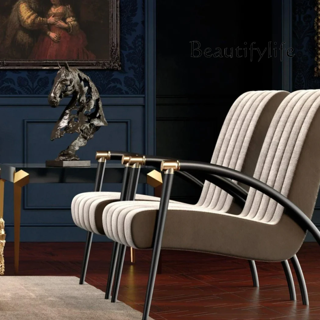 

H Italian light luxury designer living room leisure chair modern simple leather single sofa ash wood